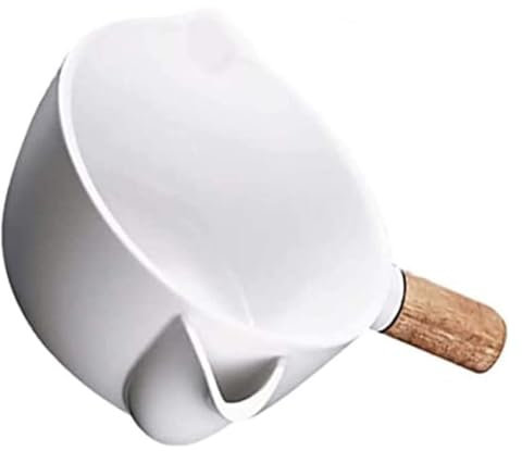 Vasetto per olio, separatore di grasso per sugo, contenitore per cucina, caraffa per salsa, separatore di grasso, barattolo di ceramica, filtro per olio, con manico in legno anti-scottatura (1000 ml)