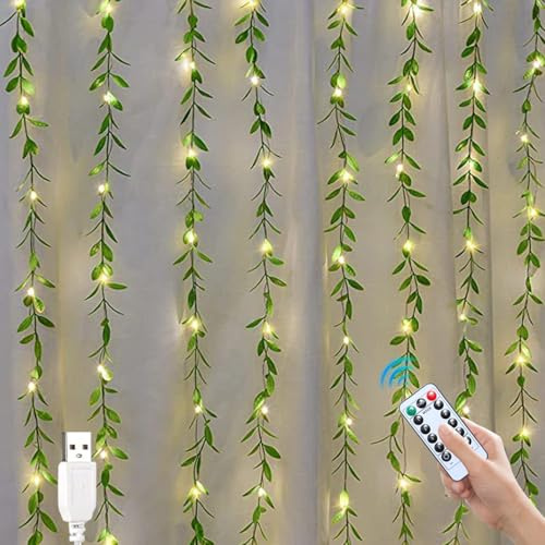10Stück Efeu Künstlich Lichterkette, 2M LED Lichterkette Efeu Künstlich Blätter Girlande mit Batterie Girlande Frühling Vorhang Ostergirlande Lichterkette Innen Batterie für Party Deko (B)