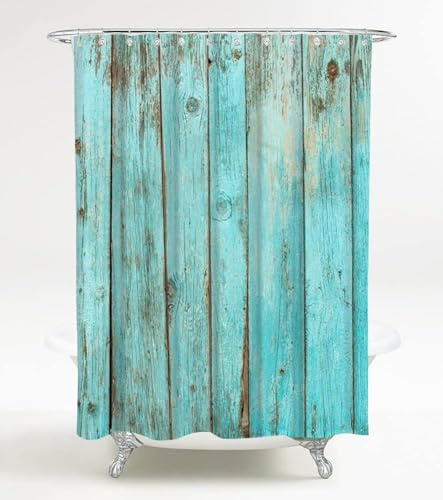 Generisch Duschvorhang 240x200 Blaue Holzbretter, 3D Duschvorhang Waschbar Holz Duschvorhänge Anti Schimmel Wasserdicht Badvorhang für Badezimmer Badewannen mit 12 Ringe F/G308