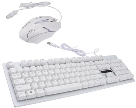 Ensemble Clavier et Souris USB Filaire Blanc 104 Touches 4 Touches | Plastique Résistant, Design sans Conflit, Éclairage Lumineux, 1 Set pour Bureau et Maison