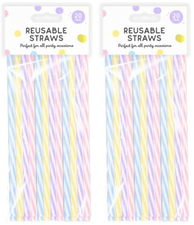 LND Gifts Plastic Straws Drinking - 40 Colourful Pastel Straws Drinking Plastic, 20cm Reusable for Kids Drinks, Adults Cocktails, Thick 1 cm Ideal for Milkshakes and Soup