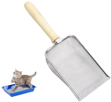 Pala Arenero para Gatos de Metal con Mango de Madera - Recogedor de Arena para Mascotas | Cat Litter Scoop Duradero | Distancia de Agujeros 5mm | Accesorio Higiénico para Arena de Gato y Excrementos