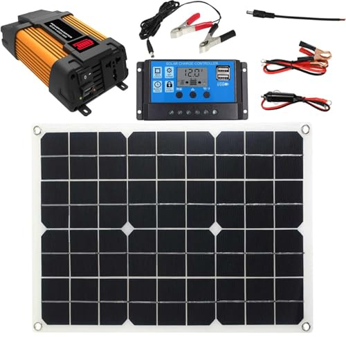 Panneaux solaires – Kit de panneaux solaires monocristallins flexibles 12 V, contrôleur de charge 30 A, onduleur solaire 500 W pour maison, camping-car, remorque