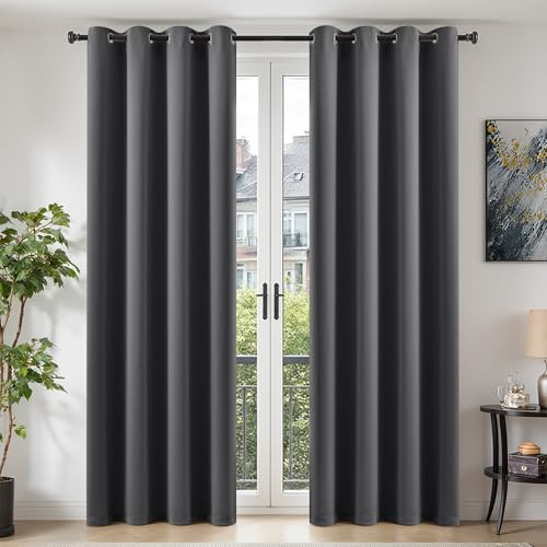 TOPICK Grey Blackout Curtains for Bedroom Living Room, W46 xL90, 2 Panels | Eyelet Thermal Room Darkening Curtains 90 Inch Drop for Soundproof Nursery Window, Soft Triple-weave Fabric Energy Saving