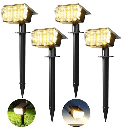 PATIOPIA Solar Spot Lights Outdoor Garden, 63 LED Solar Powered SpotLights, 3 Modes, IP65 Waterproof Garden UpLighters for Yard Pathway Patio Driveway (4 Pack,Warm White)
