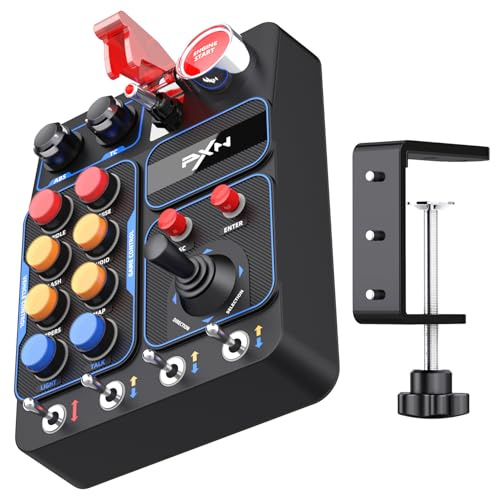 PXN CB1 Button Box – PC Simulator Side Panel with 19 Programmable Buttons & Switches, RGB Backlight, USB Plug-and-Play, Desk Clamp & 100×100mm VESA Mount – For Truck, Racing, Flight & Farming Games
