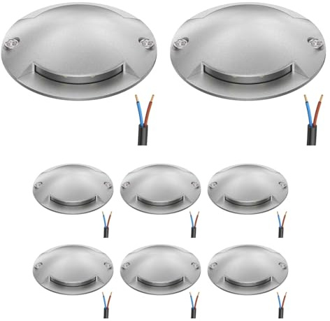 ledscom.de 8x LED Bodenleuchte, Wegmarkierung RUNDA für außen, IP67, 2-flammig, aluminium, rund, 70mm Ø, warmweiß
