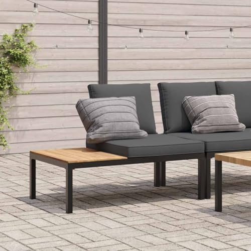 Teenpull Gartenbank mit Kissen, Schwarz, Aluminium, 110x73x73 cm, wetterfest für Terrasse, Balkon, Veranda, robuste Outdoor Sitzbank mit Beistelltisch