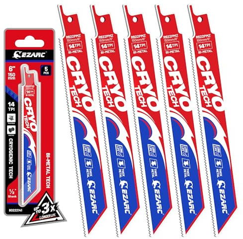 EZARC Reciprocating Saw Blades 150mm 18TPI, Bi-Metal Saw Blades with Cryo Tech, Sabre Saw Blades for Thin Metal Cutting 5-Piece R622PMZ