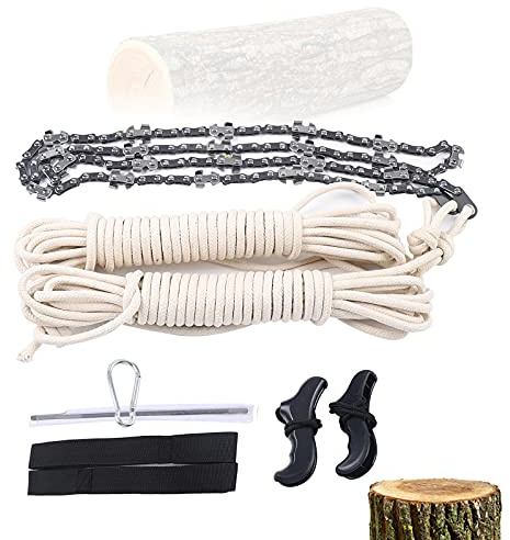 Hand Kettensäge & Handkettensäge Set, 48 Zoll Handsäge Tragbare Astsäge mit Klingenschärfer & 2 Seile, Seilsäge Outdoor Baumsäge zum Sägen von Ästen und Kleinen Bäumen