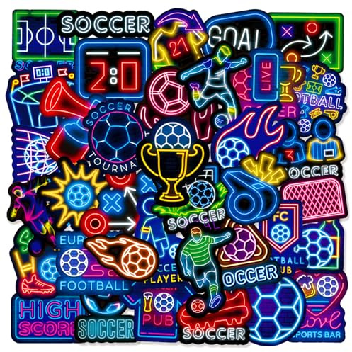 ZEBKEL Neon Fußball Sticker Set, 50 Stk. Wiederverwendbare Vinyl Aufkleber, coole Deko für Kindergeburtstag & Laptop