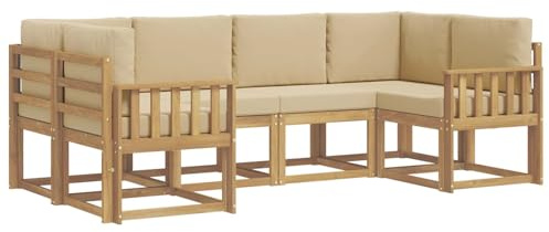 vidaXL Outdoor-Sofagarnitur mit Kissen 6 pcs Weiß und Beige, Akazienholz, modernes Gartensofa, Outdoor-Sitzgruppe, Gartenmöbel für die Veranda, wetterfest