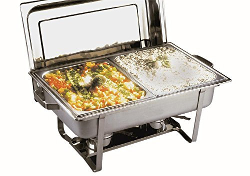 APS 11685 Chafing Dish -BUFFET-, 61 x 36cm, H: 30cm Edelstahl, bestehend aus: 1 Gestell mit Deckelhalterung, 1 Wasserbecken 2 Speisebehälter GN 1/2-65
