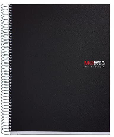 Miquelrius - Notizbücher A4 The Original Notebook, 8 farbige Streifen, Undurchsichtiger Polypropylen-Einband, Format A4 (210 x 297 mm), 4-Loch-Lochung, 200 Blatt mit 70 g/m², Raster 5 mm, Schwarz