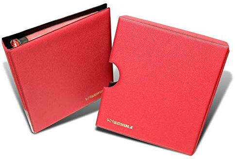 SCHULZ Münzenalbum typ.Hellas 23cm x 20,5cm Münz-Sammelalbum mit 10 Münzhüllen und roten Trennblättern für 221 Diverse Münzen, Roten Trennblättern + Index und Etui. (Rot)