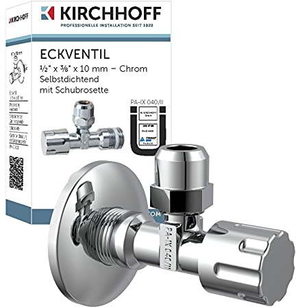 Kirchhoff Universal Eckventil ½ Zoll selbstdichtend, ½“ Eckregulierventil für Kalt- und Warmwasserleitungen, Absperrhahn Waschbecken Bad 98480400 Chrom 23 x 50 x 90 mm