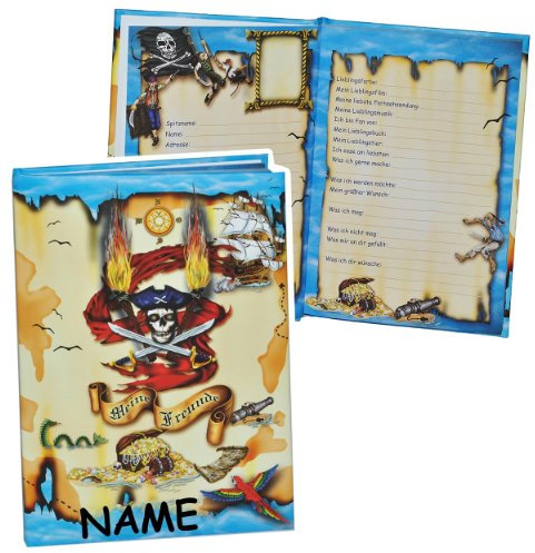 Meine Freunde Buch - Pirat für Jungen - mit Name - dick gebunden für Schulfreunde Poesie A5 Hardcover - Freundebuch Poesiealbum Kinder Schule
