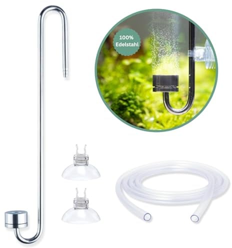 Q-Grow CO2 Diffusor Aquarium aus Edelstahl für Nanoaquarien, mit wechselbarer Keramikscheibe, inkl. 2m Schlauch - 20cm