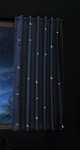 Gardinenbox Vorhang Schal Blickdicht Motiv Sterne Monde fluoreszierend Leuchtend Kinder Kids Schlaufenband Universalband Blau 1 Stück 175x145 (Höhe x Breite cm), 20495