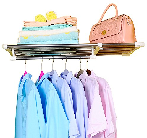 BAOYOUNI Erweiterbar Kleiderschrank Schrank Regal Stange Kleiderbügel Organizer Heavy Duty Metall Lagerregal DIY Separator Teiler Kleideraufbewahrungssysteme Garage Wandregale (65-110cm)