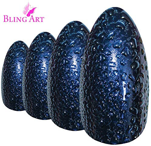 Bling Art Almond False Nails Fake Stiletto Water Green Purple 24 Long Tips