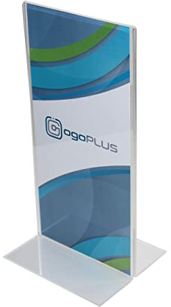 ogoPLUS 5 Stück T-Ständer Din lang Hochformat / Acryl Tischaufsteller, Flyer Ständer, Menükartenhalter, Infoschild, Werbeträger, Acrylglas Preisschild, Aufsteller Werbung