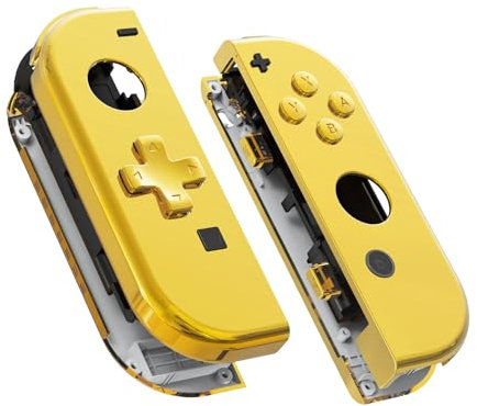 eXtremeRate NS Joycon Hülle & Buttons, DIY-Ersatz Gehäuse D-Pad Ver. Case Grips & Knöpfe Skin Shell Ersatzteil für Nintendo Switch/Switch OLED Joycon Controller-Chrome Gold [KEIN Joy Con]