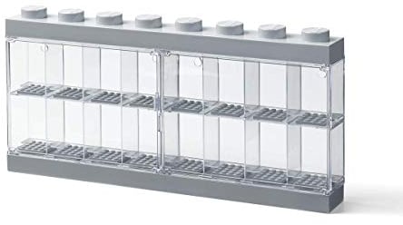 LEGO Minifiguren-Schaukasten für 16 Minifiguren, Stapelbare Wand- oder Tischbox, grau