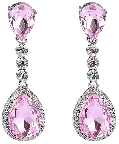 Clearine Pendientes para mujer Boda moderna Cristal nupcial Gota Romance colgantes llamativos Tono plateado Rosa