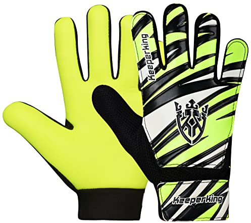 Keeperking Torwarthandschuhe Kinder, Jungen und Mädchen, Junior Fußballhandschuhe Fußball Spielerhandschuhe für Jungen tormannhandschuhe mehrere Farben Große 4-7 (7, Gelb-Schwarz-Weiß)