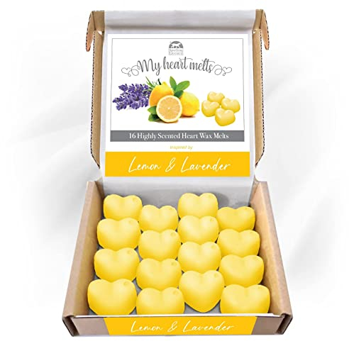 Lemon Lavender Wax Melts: 16 pcs x 5g Heart Shaped Scented Wax Melts, Vegan & Pet Friendly, Cruelty & Plastic Free, Handmade in UK, Candle Alternative