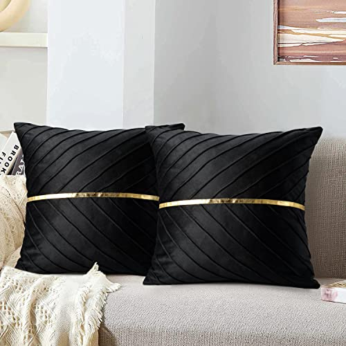 MAIXUN Schwarz Kissenbezüge Dekokissen Sofakissen Weich Couchkissen Kissenbezug Zierkissenbezug Kissenhüllen Versteckter Reißverschluss für Wohnzimmer Schlafzimmer 40x40 cm 2er Set