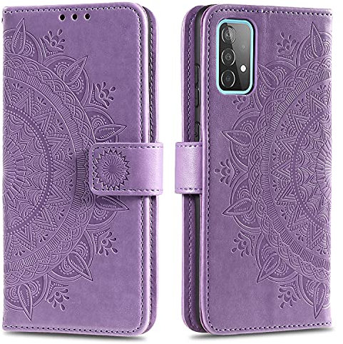 Samsung Galaxy A33 5G Case, for Samsung A33 5G Phone Case PU Leather Flip Wallet A33 5G Cases Mandala with Magnetic Closure Stand Card Holder Shockproof Case Cover for Girls Women Men, Purple