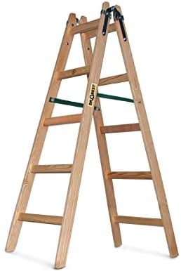 DRABEST - Holzleiter - fรผr Malerarbeiten - 2X 5 Sprossen - m lang - bis 150 kg - Arbeitshรถhe 1,53m 3 m - Klappbar - Tritt-, Bock-, Stehleiter - Beidseitig Begehbar, Imprรคgniert - mit Eimerhaken