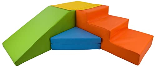 Velinda 4 Großbausteine Schaumstoffbausteine Spielbausteine Bauklötze Rutsche-Set (Farbe: gelb, grün, blau, orange)