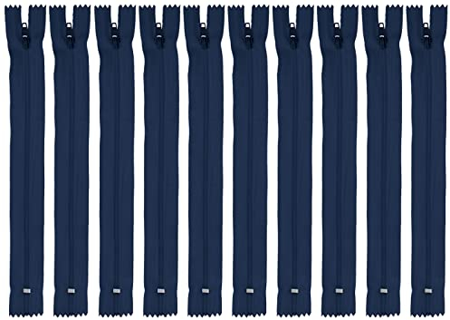 Faden & Nadel Set di cerniere: 10 cerniere in nylon, non divisibili, lunghezza 22 cm, blu scuro