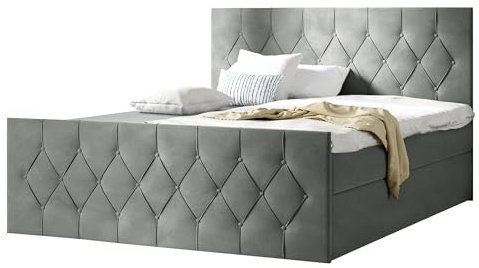 Mirjan24 Boxspringbett Simori Lux, Doppelbett mit 2 Bettkästen, Matratze und Topper im Set, Bettgestell Bett mit Polsterkopfteil und Fußteil, Polsterbett für Schlafzimmer (180 x 200 cm, Mikrofaza 14)