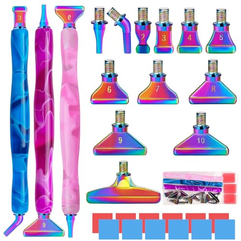 Sttargxing 28 PCS Diamond Painting Pen Kit,12PCS Stainless Steel Tips with 12 Clay, Multi Placer Tips 5D Diamond Painting Accessories, Diamond Painting Pen Replacement for DIY Craft(Colorful)