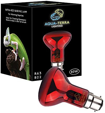 Aqua-Terra Lighting 60w Infrared Basking Heat Lamp for Reptiles, Amphibians and Invertebrates– R63 Spotlight Bulb with B22 Standard Bayonet Base Suitable for Vivarium Heating