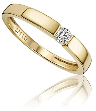 MIORE Diamant Schmuck Damen Solitär Verlobungsring mit 0.10 Ct Diamant Spannring aus Gelbgold 9 Karat (375) Gold
