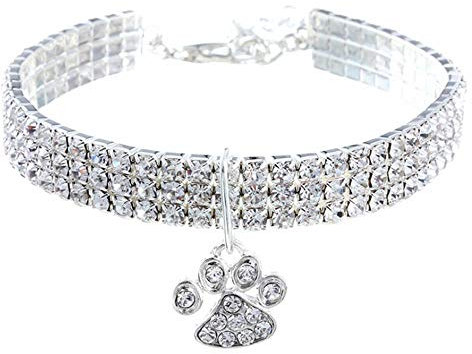 RayMinsino Haustierhalsband mit Diamanten, verstellbarer Kristall-Diamant, elastischer Herz-Klauen-Anhänger, Hochzeit, Katze und Hund, kleine Haustier-Halskette