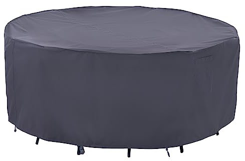 F&J Outdoors Schutzhülle für Gartentische, Robust Wasserdicht Schneeschutz UV-beständige Abdeckplane für Terrassentisch Wetterfest im Sommer und Winter, Rund 157.5x70cm, Grau