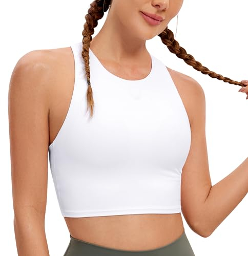 CRZ YOGA Damen Butterluxe Racerback Sport BH Gepolstert Ohne Bügel Crop Tops Longline Yoga Tank Top Fitness Sports Bra Weiss 40