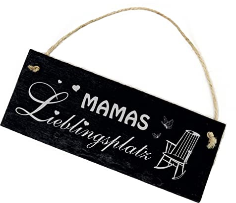 Mamas Lieblingsplatz Schild Schiefer Gravur - Mama - Türschild Dekoschild Schaukelstuhl Wanddeko 22 x 8 cm