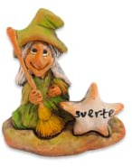Figura decorativa Bruja Escoba 100% hecha a mano (Verde, Suerte)