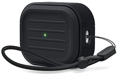 elago Armor Hülle Kompatibel mit AirPods Pro 2 Case, Kompatibel mit AirPods Pro 2. Generation, Lanyard Enthalten, Unterstützt Drahtloses Laden, Stoßfest, Vollständiger Schutz (Schwarz)
