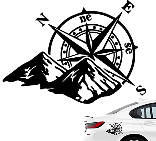 Adesivo con bussola e montagna, 20 x 15 cm, riflettente, motivo auto, cofano, adesivo montagna, bussola grafica, carrozzeria, offroad, decorazione per porta laterale, impermeabile