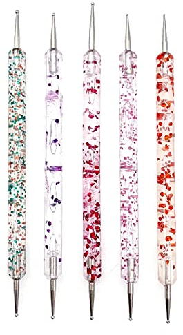 JZK 5pcs Gel nail dotting pen set, nail design dotting pen, nail varnish dotting tool, double-ended nail dotter, nail gems dotting pen, nail art pen, nail art painting pen