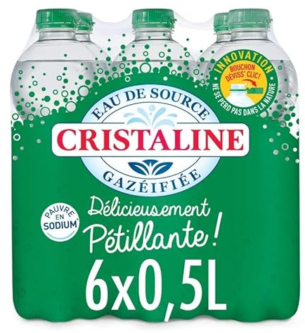 CRISTALINE Eau Gazéifiée, le rafraîchissement pétillant en bouteilles de 500g - Pack de 6x50cl - L'Unité
