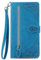 Unichthy For iPhone 15 Plus Zipper Case 7 Card Slots with Strap Shockproof Leather Flip Wallet Handbag Zip Pocket Phone Cover Stand Magnetic Folio Shell for iPhone 15 Plus Blue